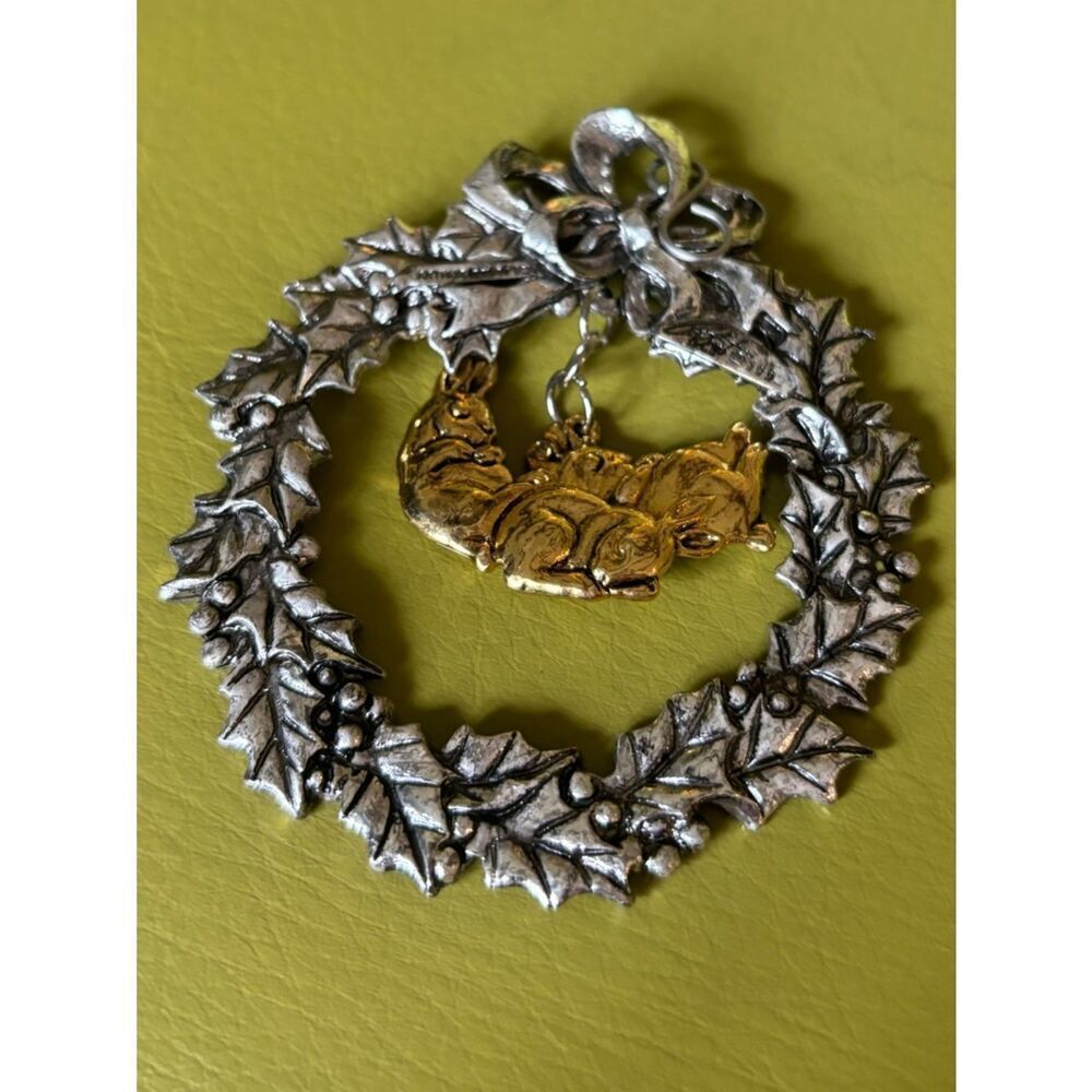 Arthur Court Bunny Wreath Ornament Silver Rabbits Vintage Easter Spring Decor